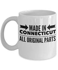 Connecticut Coffee Mug - Made In All Original Parts - United State Gift - 11oz White Ceramic Cup
