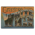 Greetings from White Mountains, NH (Blue/Yellow) Birch Wood Wall Sign (6x9 Rustic Home Decor, Ready to Hang Art)