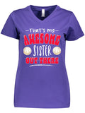 Inktastic That's My Awesome Sister Out There with Volleyball Women's V-Neck T-Shirt