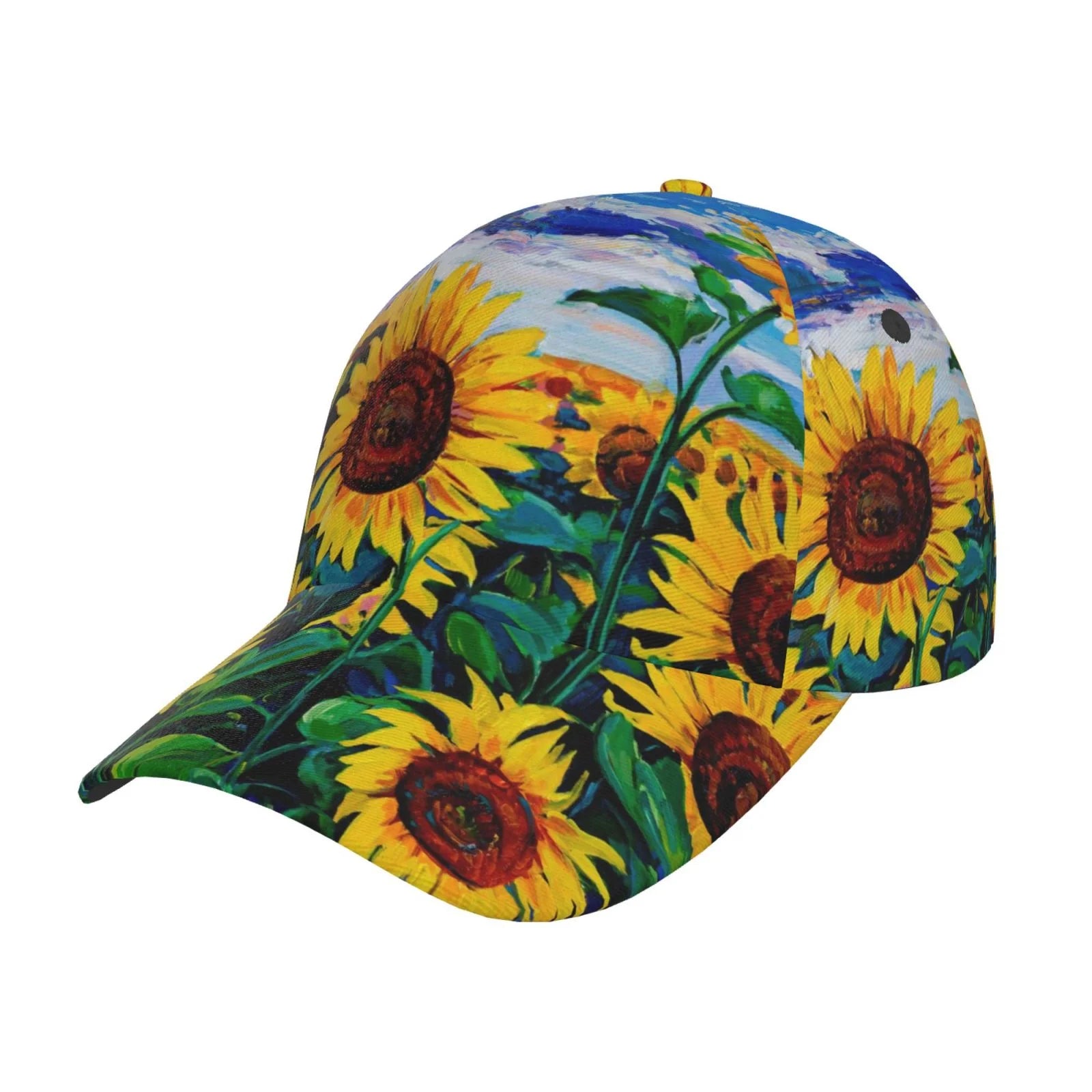 Coaee Landscape With Sunflowers Adjustable Fashionable Curved Brim Baseball Cap Outdoor Hat, Uv Protection And Non-Stuffy Baseball Cap