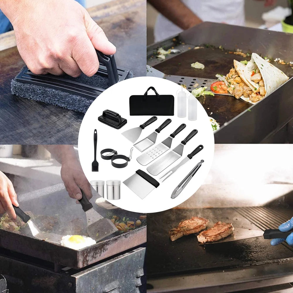 Homechum 15Pcs BBQ Grill Accessories Tools Set, Stainless Steel Grilling Tools, for Camping Backyard Barbecue, Grill Tools Set for Men Women