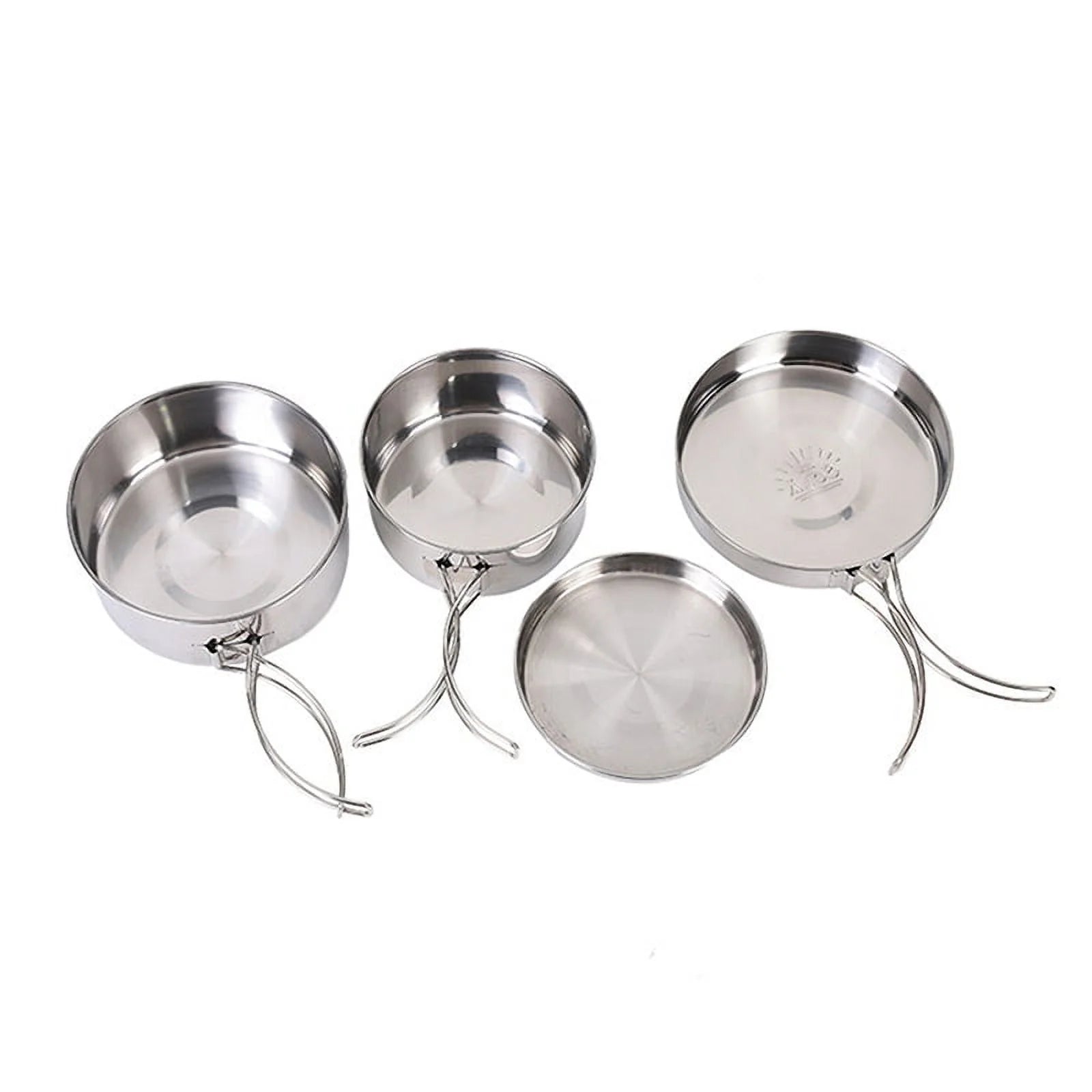 DraggmePartty 4 Pack Stainless Steel Collapsible Stackable Camping Pot Set Compact Camping Pot with Handle Camping Bowl