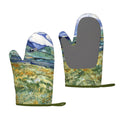 XMXT 2 Pcs Silicone Oven Mitts, Grassland Oil Painting Print Thickened Non-Slip BBQ Gloves, Multicolor