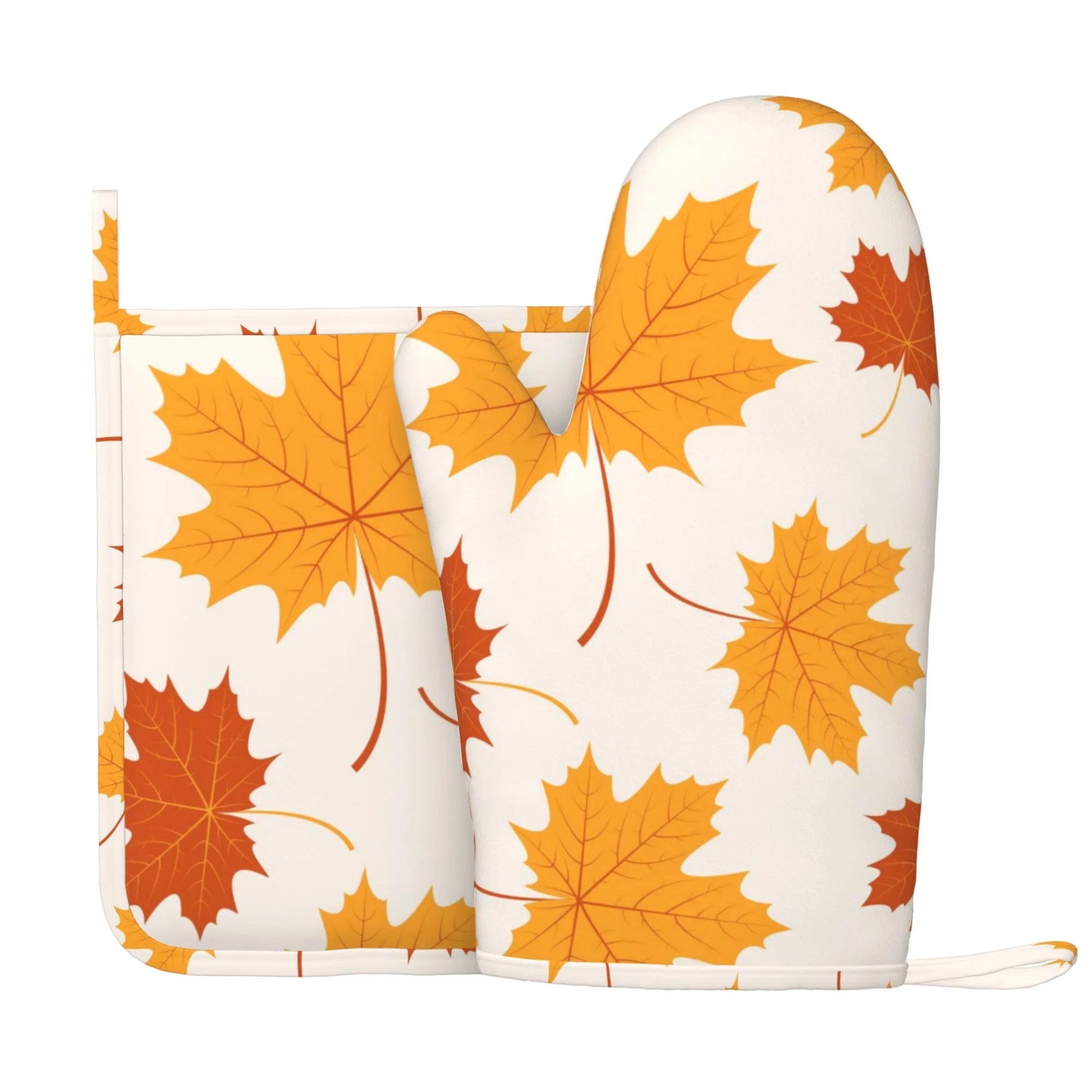 XMXY Oven Mitts and Pot Holders 2 Pcs Sets, Nature Autumn Abstract Leaf Heat Resistant Silicone Cooking Gloves for Grill Baking BBQ Kitchen Decor