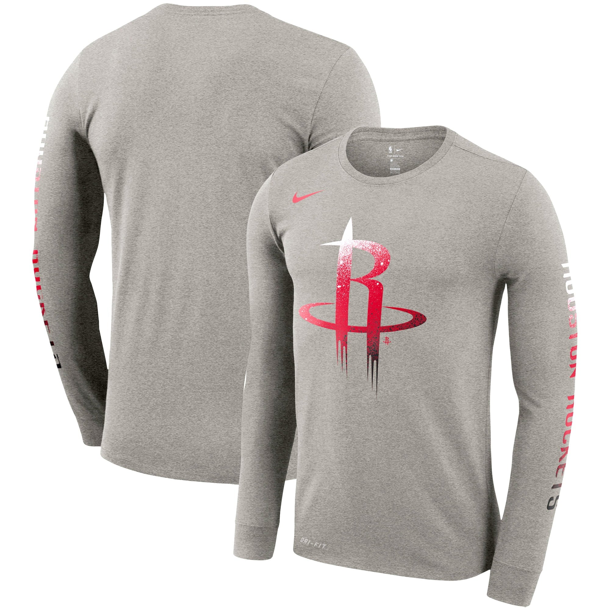 Houston Rockets Nike Mezzo Print Logo Performance Long Sleeve T-Shirt - Heathered Gray