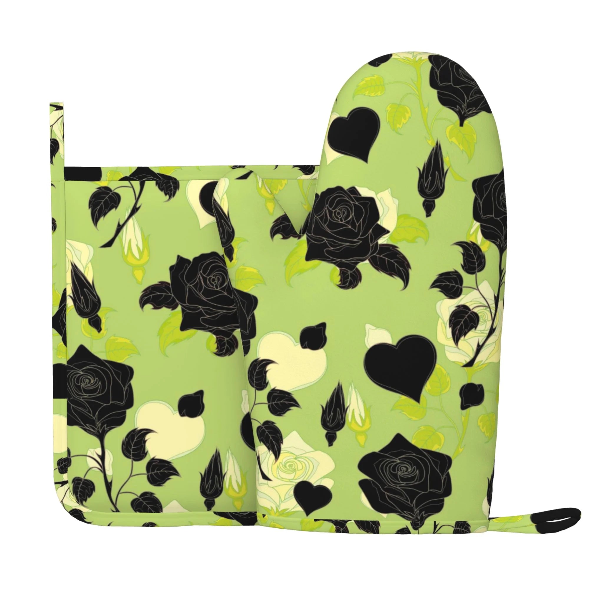 XMXY Oven Mitts and Pot Holders 2 Pcs Sets, Flower Art\r\nFloral Bouquet Heat Resistant Silicone Cooking Gloves for Grill Baking BBQ Kitchen Decor