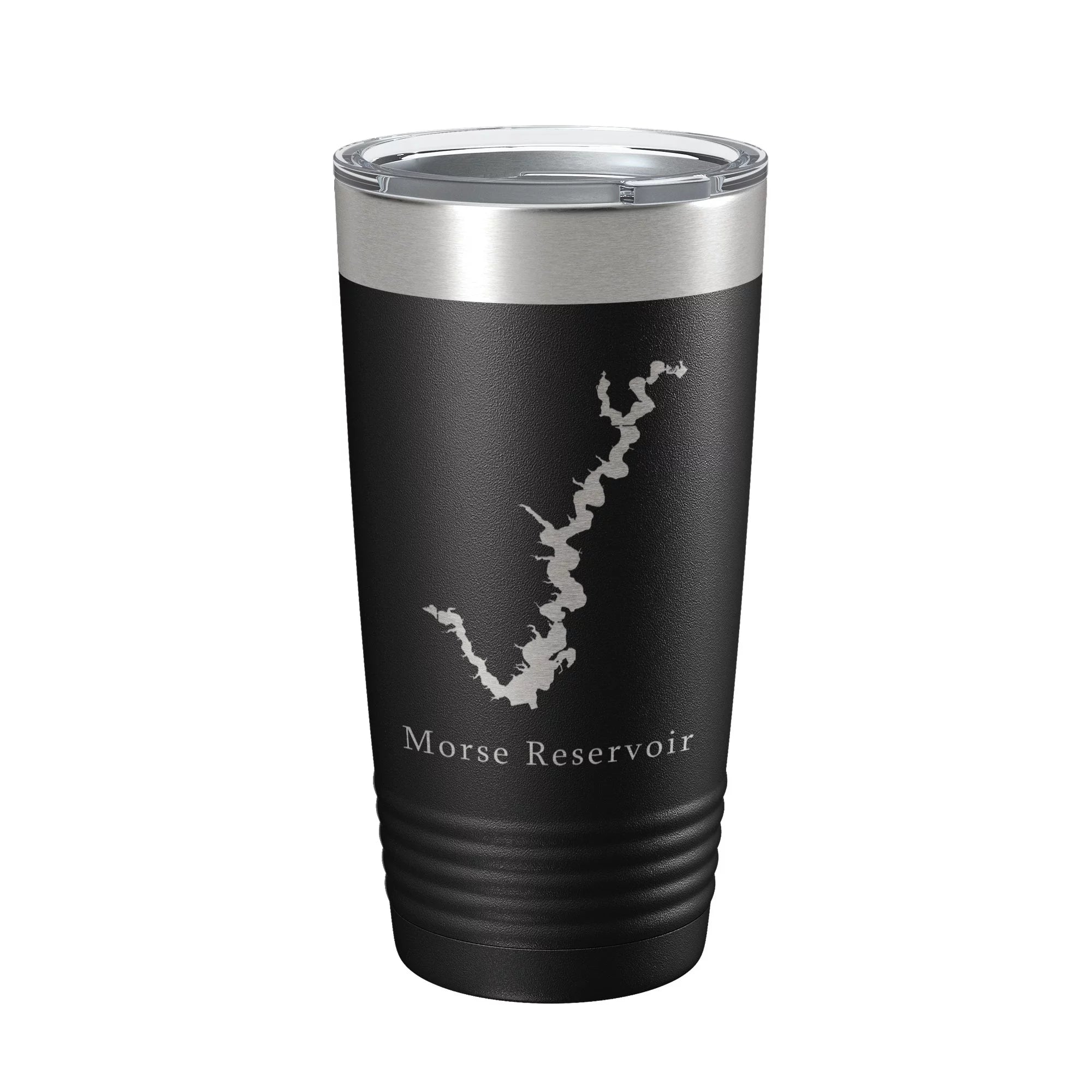 Morse Reservoir Tumbler Lake Map Travel Mug Insulated Laser Engraved Coffee Cup Indiana 20 oz Black