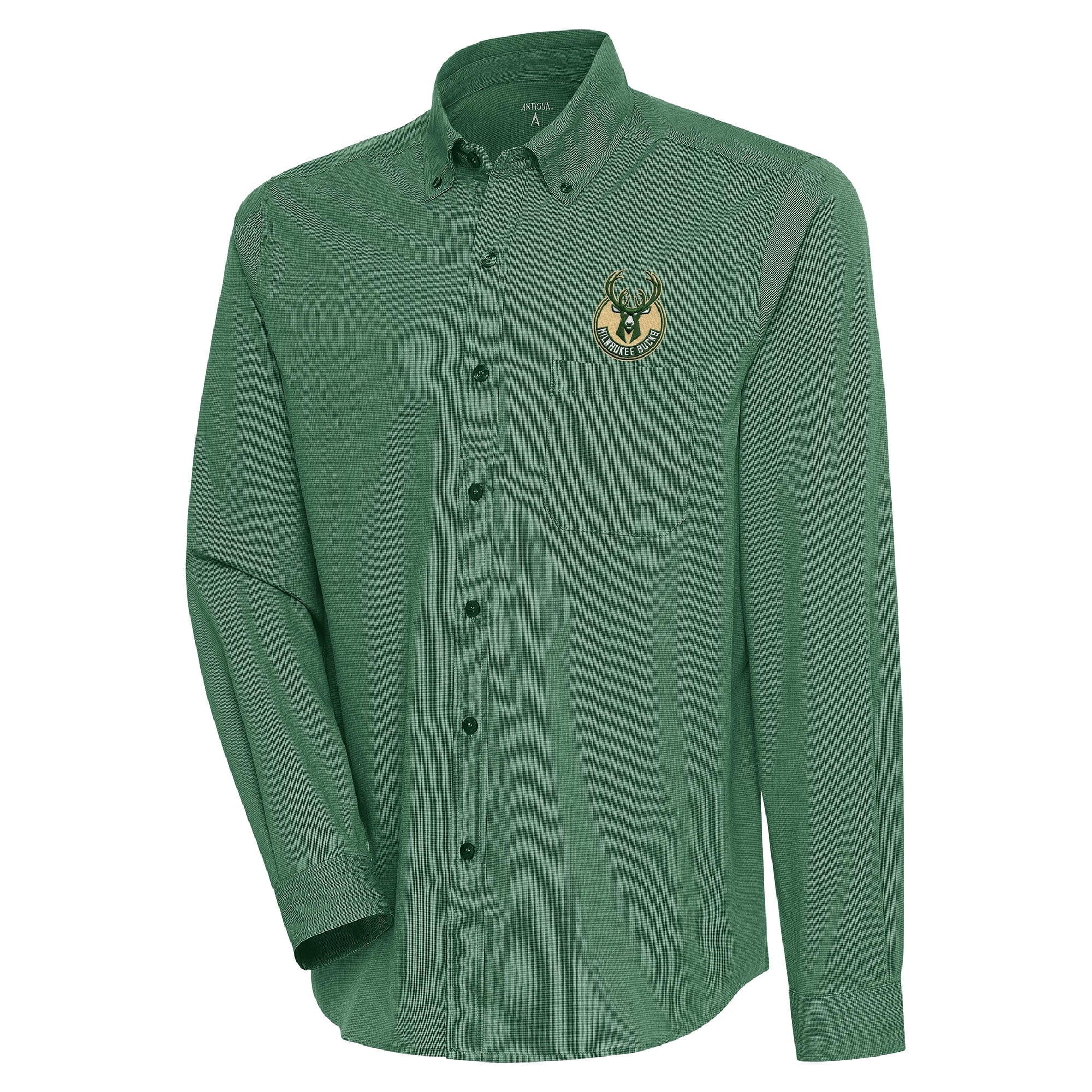 Men's Antigua  Hunter Green Milwaukee Bucks Compression Button-Down Shirt