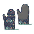 XMXT 2 Pcs Silicone Oven Mitts, Aztec Nation Tribal Patterns Thickened Non-Slip BBQ Gloves, Blue