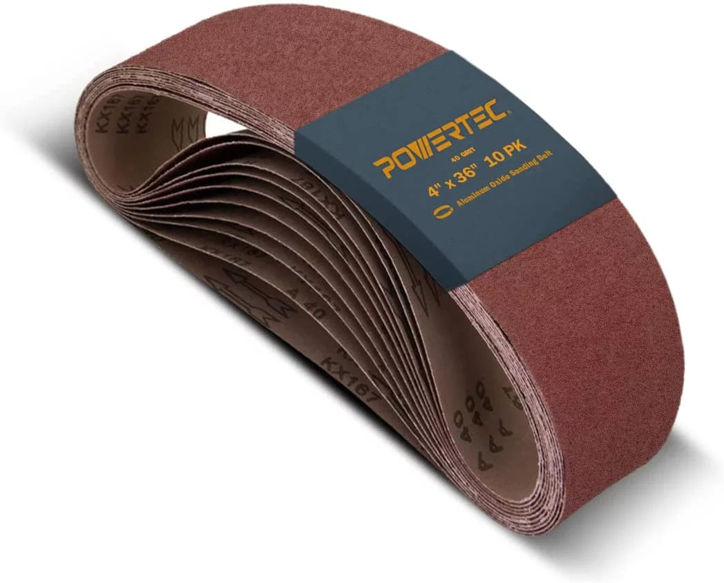 POWERTEC 10PK 4 x 36 Inch Sanding Belts | 40 Grit Aluminum Oxide Sanding Belt | Premium Sandpaper (110620)