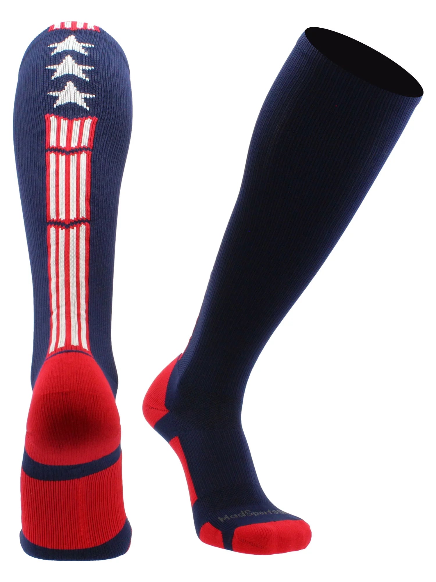 Patriot Stars and Stripes USA Flag Over the Calf Socks (Navy/Red/White 2.0, X-Large)