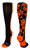 Crazy Socks with Paws Over the Calf (Black/Orange, Small)