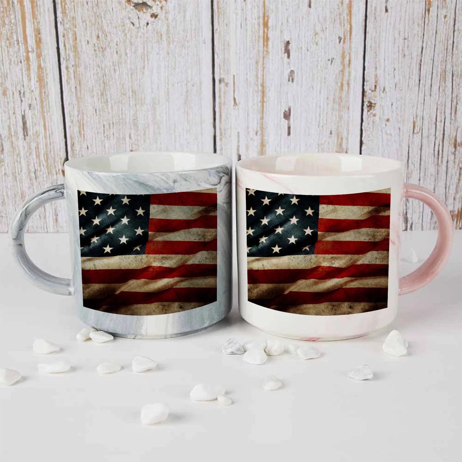 Coolnut 2 PCS 400ML Ceramic Coffee Mugs for Men Women, The United States Flag Great Cup for Cocoa, Tea, Office, Home, Engagement Gifts