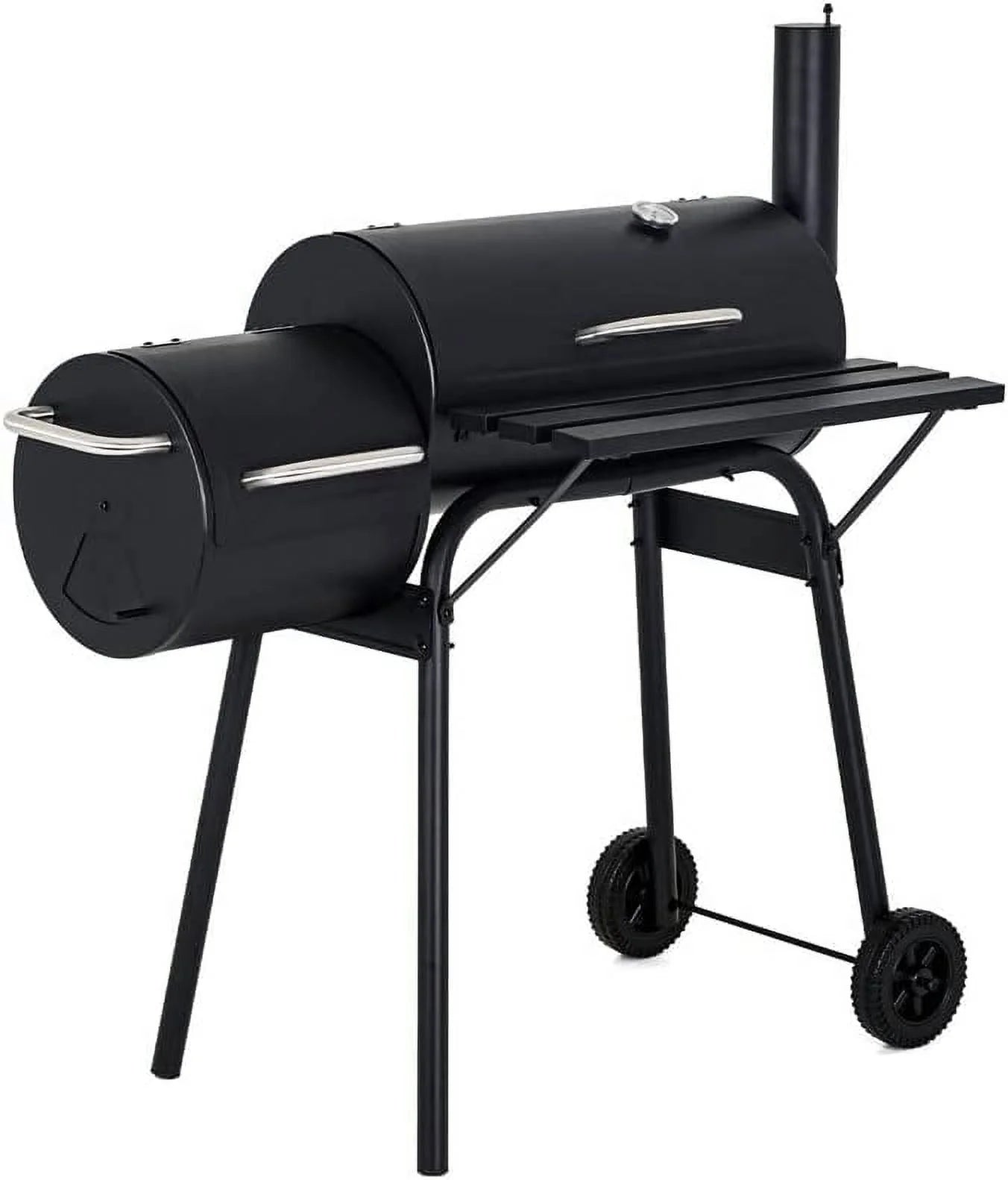 Charcoal Grills, Portable Charcoal Grill with 2 Wheels Side Fire Box, Small BBQ Oven Offset Smoker for 8-12 People Outdoor Patio Backyard, Camping Picnics