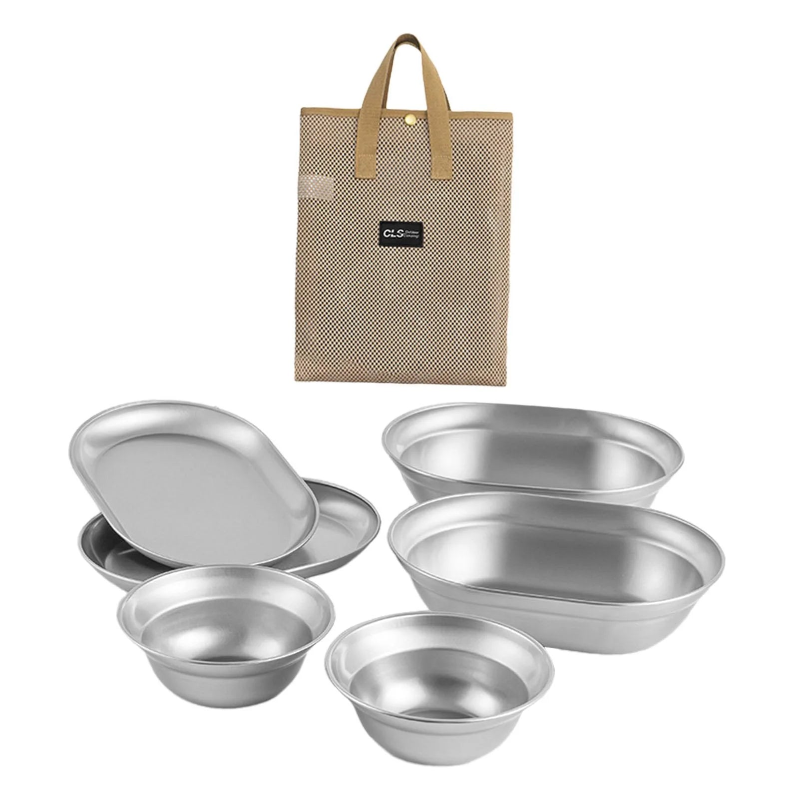 kesoto Stainless Steel Plates and Bowls Camping Cookware Set Lightweight Salad Bowl 6x Camping Mess Set for Camp Family Beach Picnic