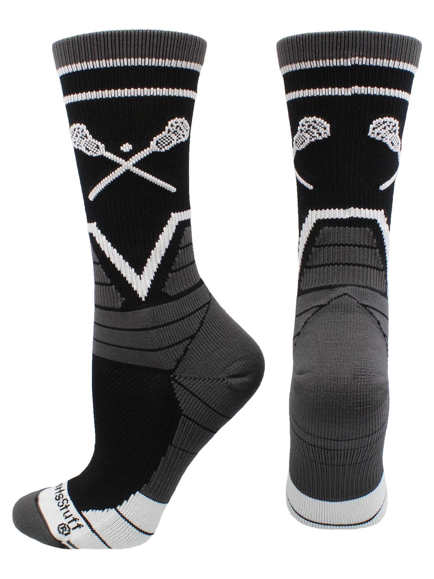 Lacrosse Victory Crew Socks (Black/Graphite/White, Large)