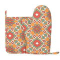 XMXY Oven Mitts and Pot Holders 2 Pcs Sets, Orange Geometric Seamless Flower Heat Resistant Silicone Cooking Gloves for Grill Baking BBQ Kitchen Decor
