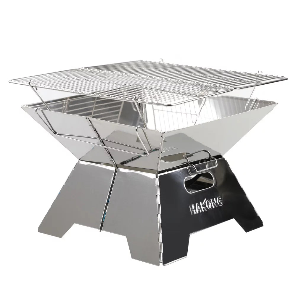 HAKONG Foldable BBQ Grill Stainless Steel Portable Barbecue for Camping Travel Picnic