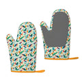 XMXT 2 Pcs Silicone Oven Mitts, Colorful Bird Print Thickened Non-Slip BBQ Gloves, Multicolor